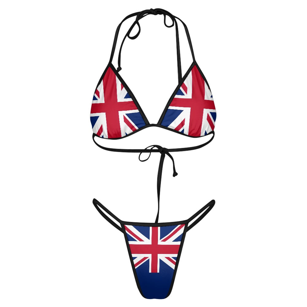 Bikini with Union Jack design, by [Brand], featuring strings.