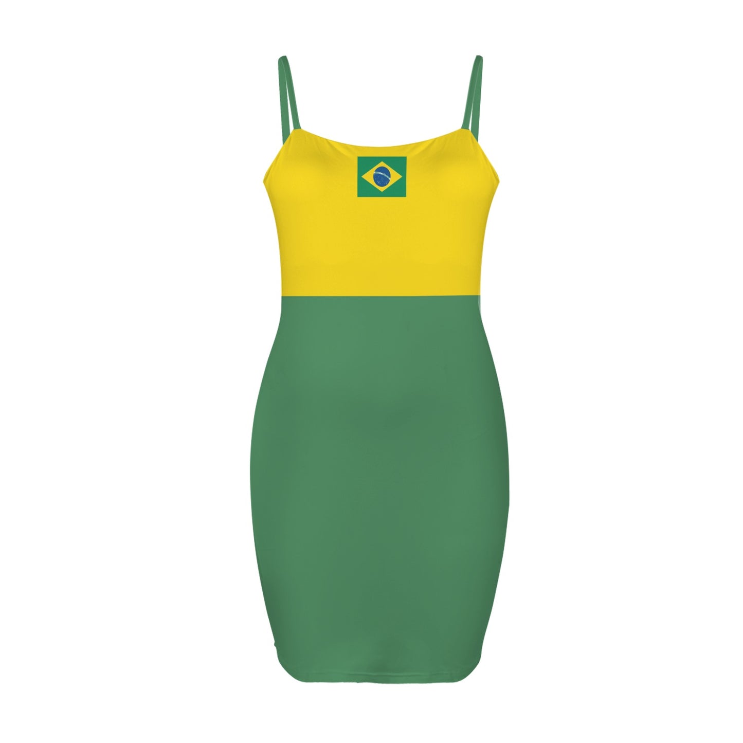 Brazil Flag Inspired Backless Spaghetti Strap Bodycon Dress