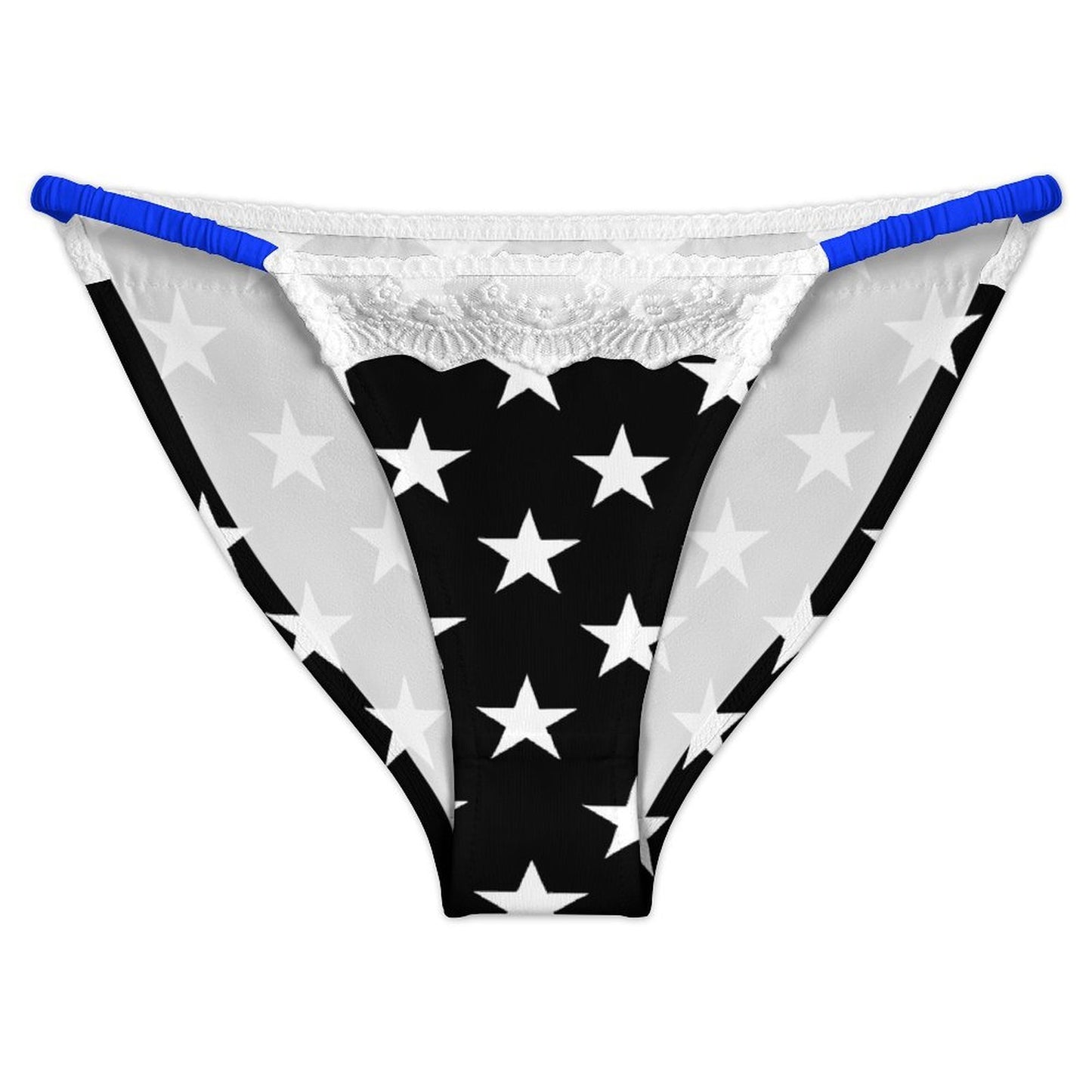 Thin Blue Line Flag Inspired Lace Trim Thong