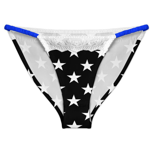 Thin Blue Line Flag Inspired Lace Trim Thong