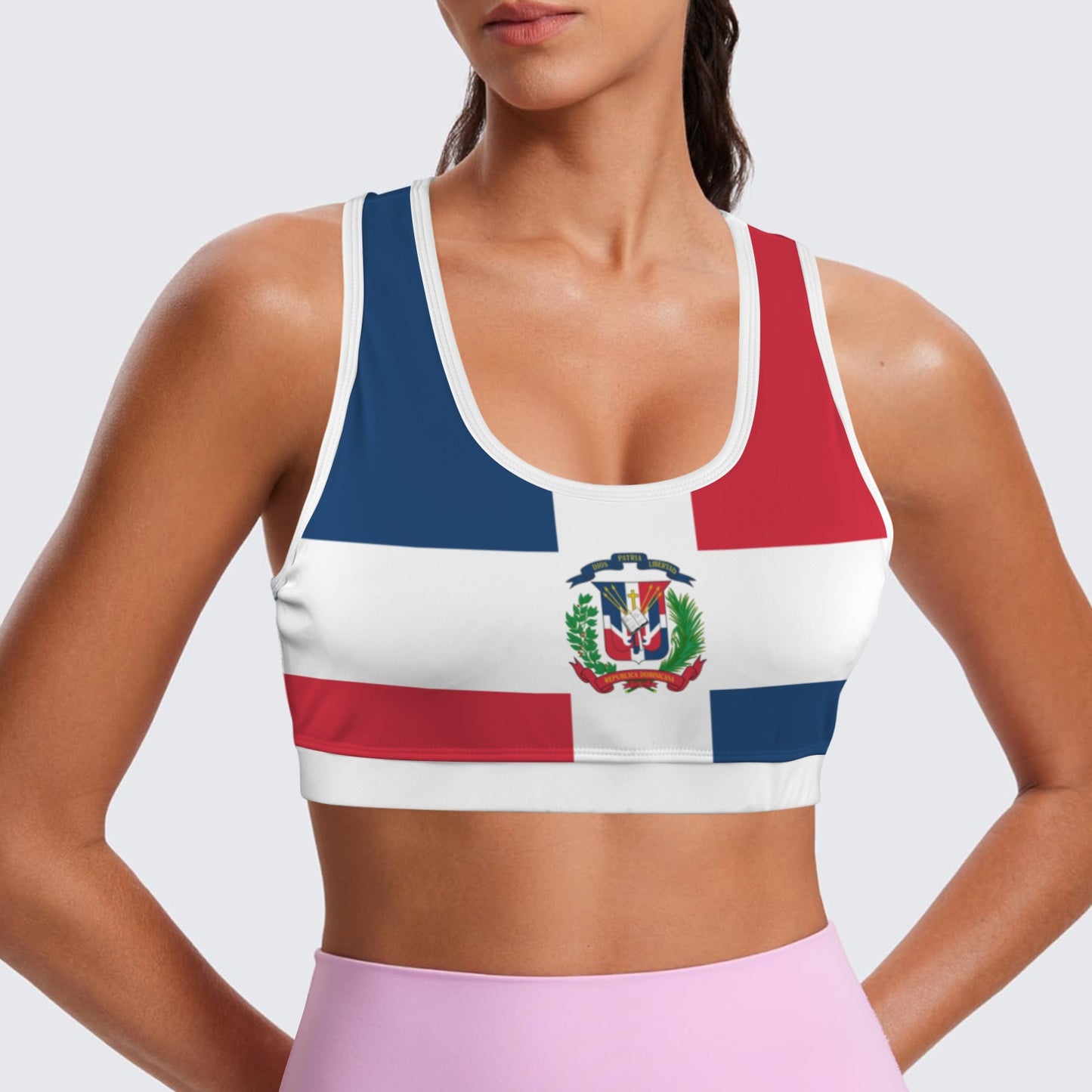 Dominican Republic Flag Racerback Sports Bra