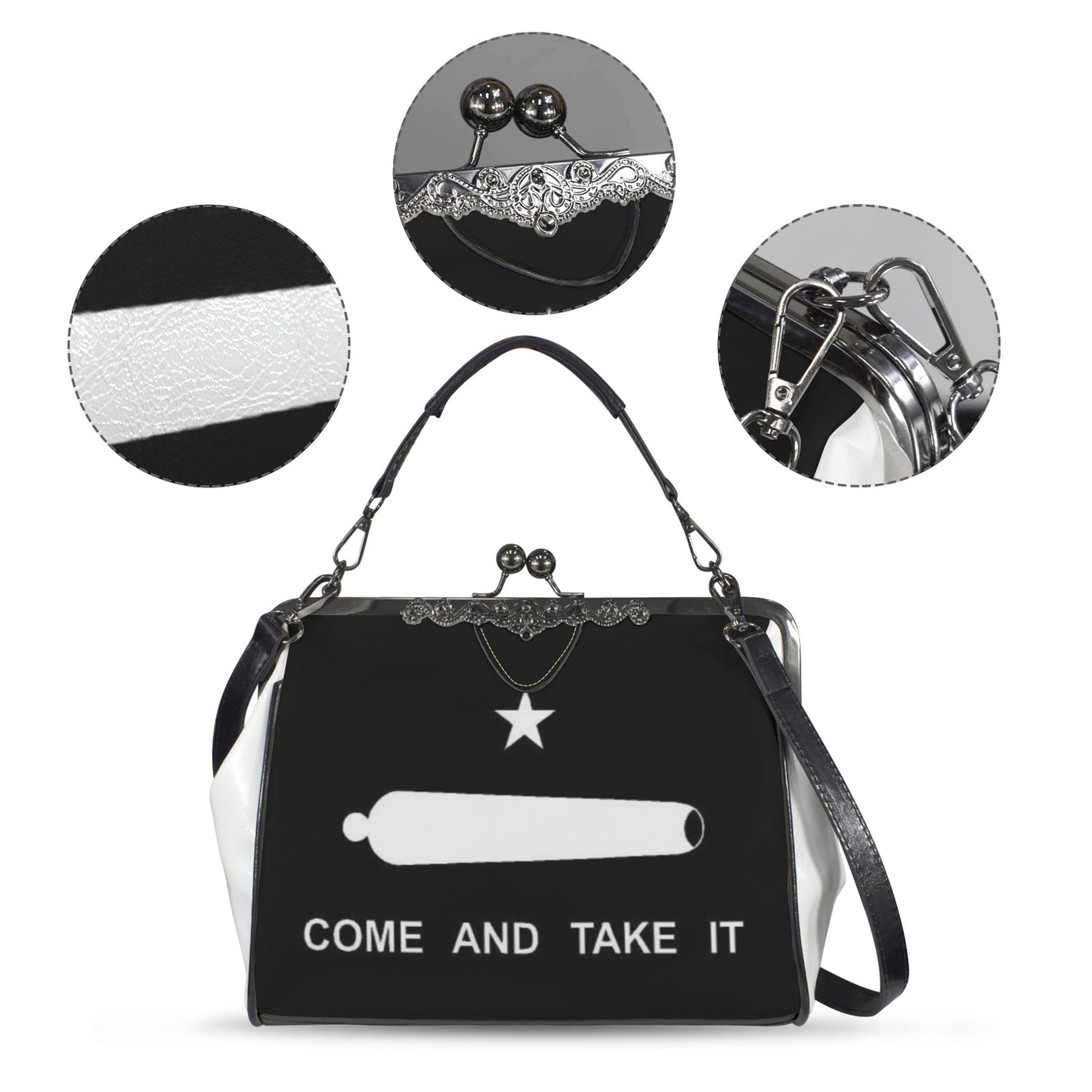 Come and Take It Flag Inspired Kisslock Crossbody Shoulder Bag