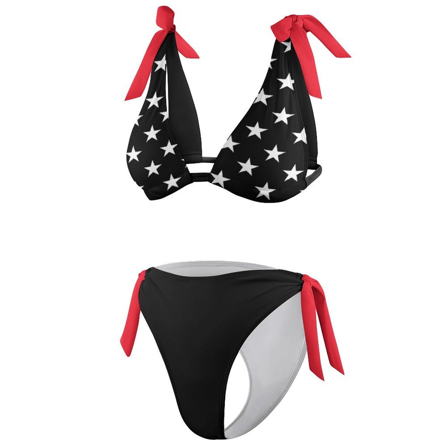 Thin Red Line Flag Inspired Tie-Side High-Waist Bikini Set Style-2