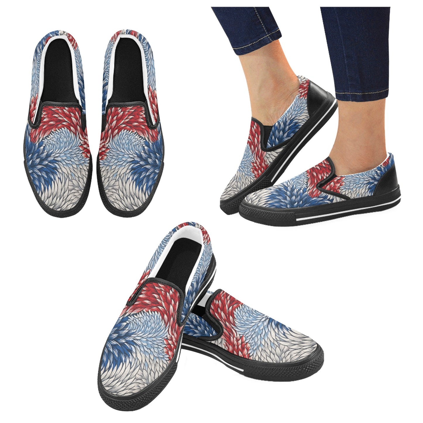 USA/American Flag Inspired Feather Pattern Men's Slip-on Canvas Shoes
