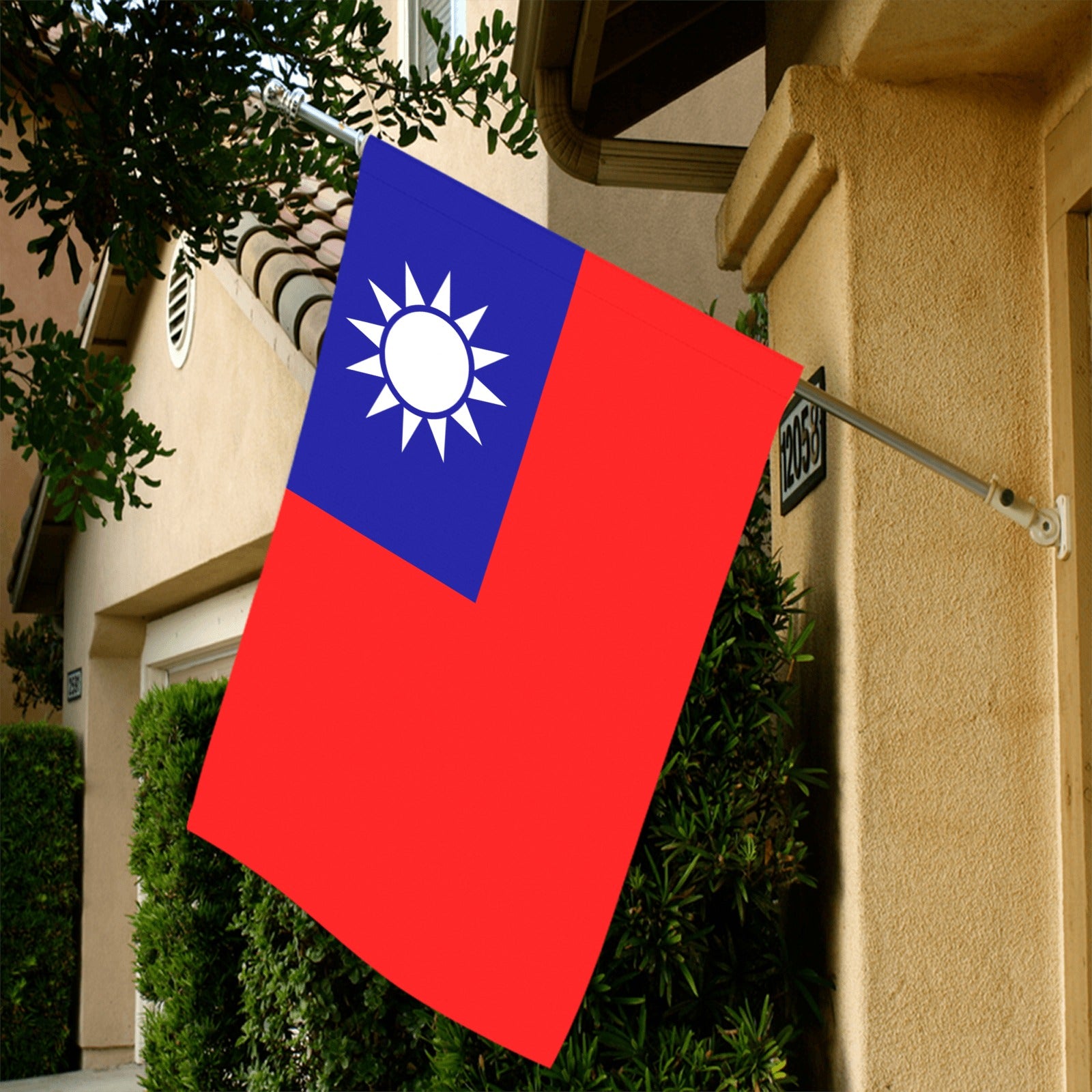 Luv My Flag Taiwan flag displayed outside a residence.