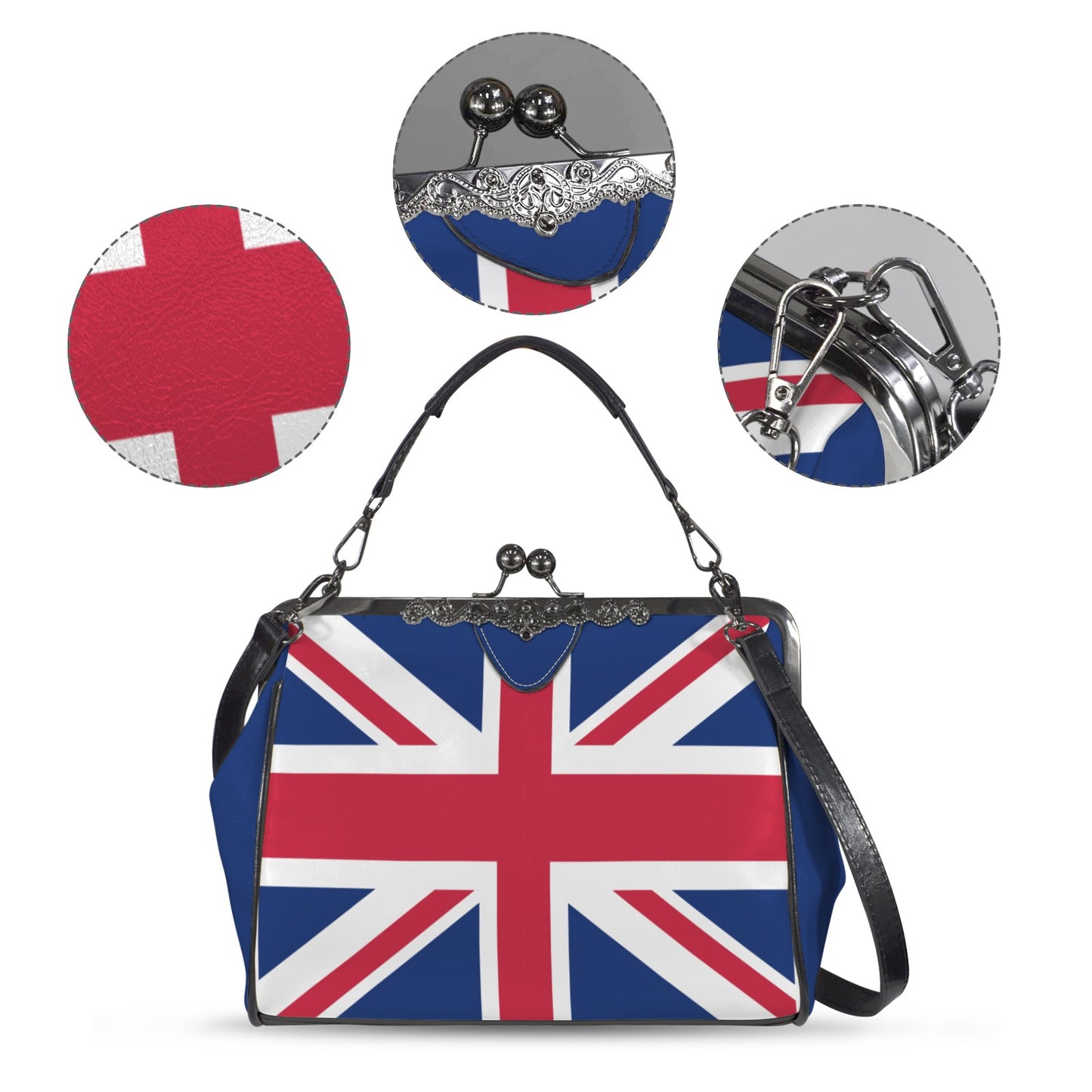UK/Great Britain Flag Inspired Kisslock Crossbody Shoulder Bag