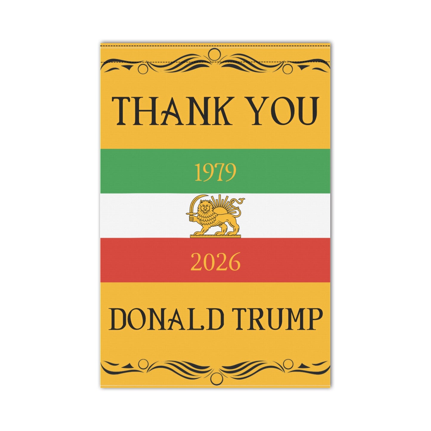 Iran Lion and Sun Flag Inspired Garden Flag 12 x 18 or 28 x 40 – Thank You USA / Thank You Donald Trump – Made in the USA