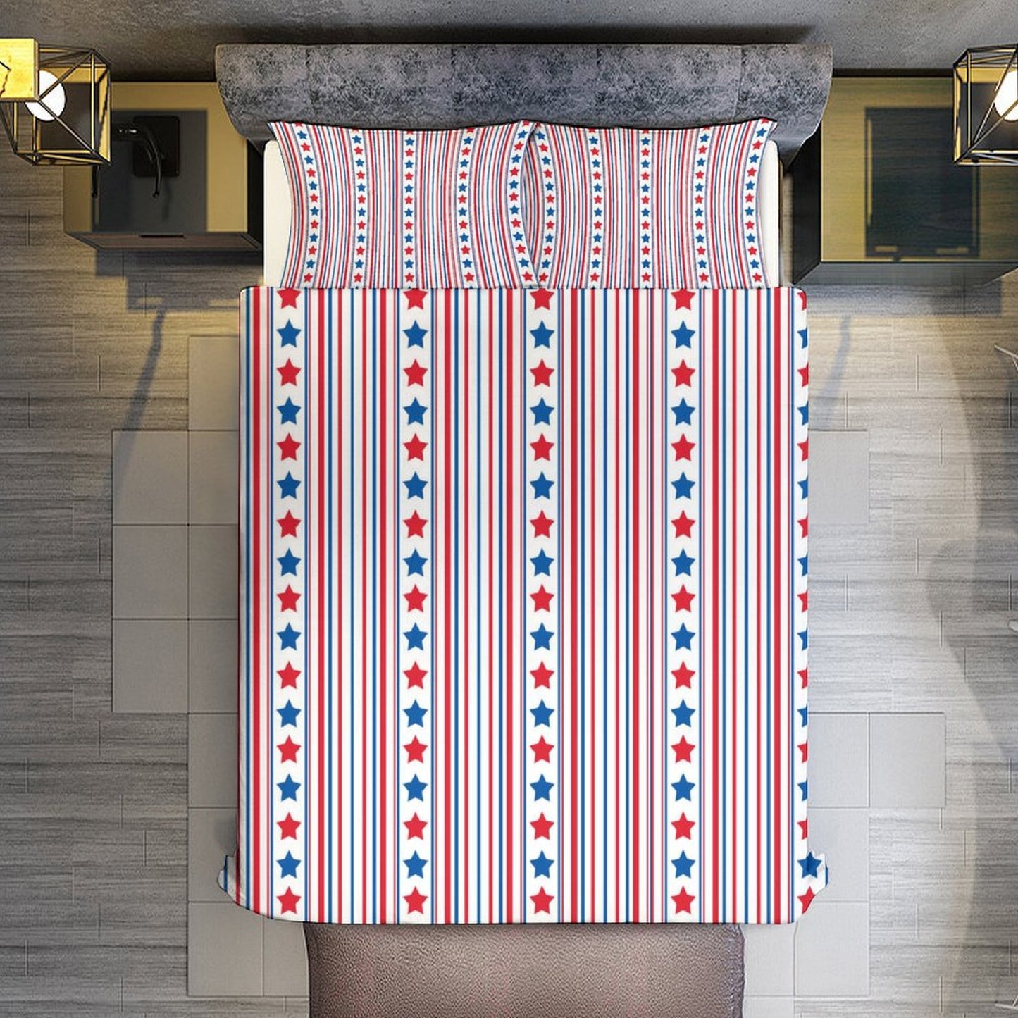 USA/American Flag Inspired Stars and Stripes Pattern 3-Piece Bedding Set (1 Duvet Cover + 2 Pillow Shams) – 102"×90"