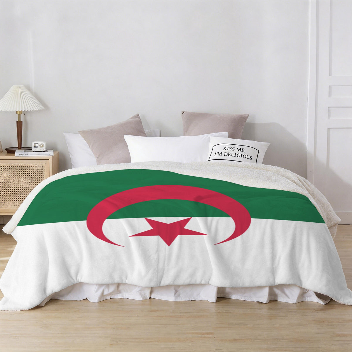 Algeria Flag Inspired Sherpa Fleece Blanket 90" x 108" | Ships from USA