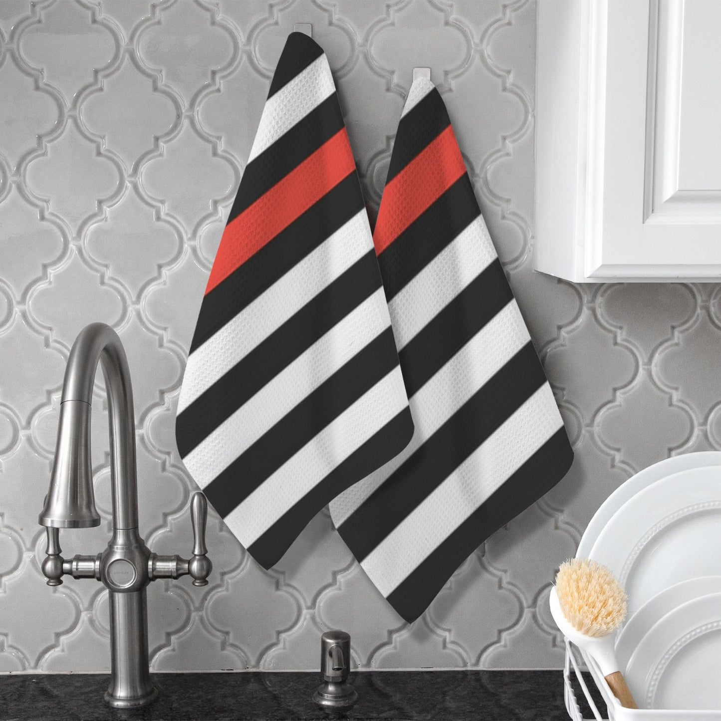 Thin Red Line Flag Inspired Kitchen Towel 40X60cm (Pack of 2) (Made in the USA)