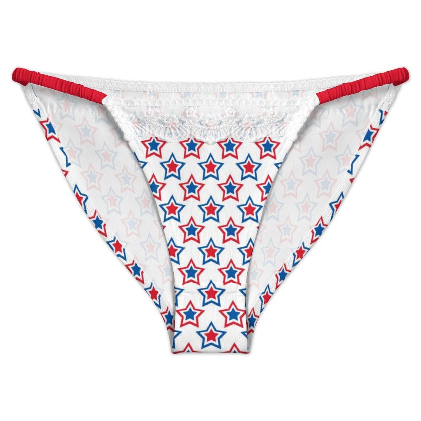USA/American Flag Inspired Red, White & Blue Stars Pattern Lace Trim Underwear