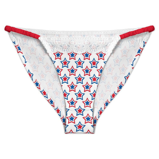 USA/American Flag Inspired Red, White & Blue Stars Pattern Lace Trim Underwear
