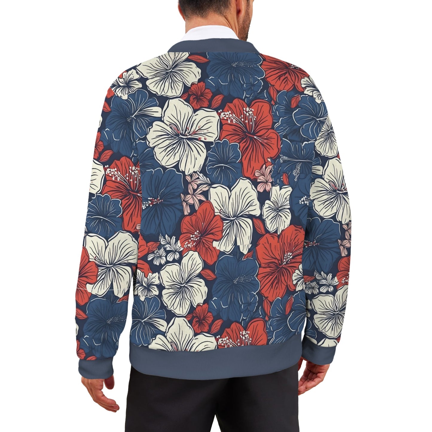 USA/American Flag Inspired Hawaiian Floral Pattern Men's Cardigan