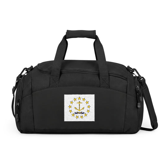 Rhode Island Flag Gym Bag — Black Duffle with Embroidered Rhode Island Flag