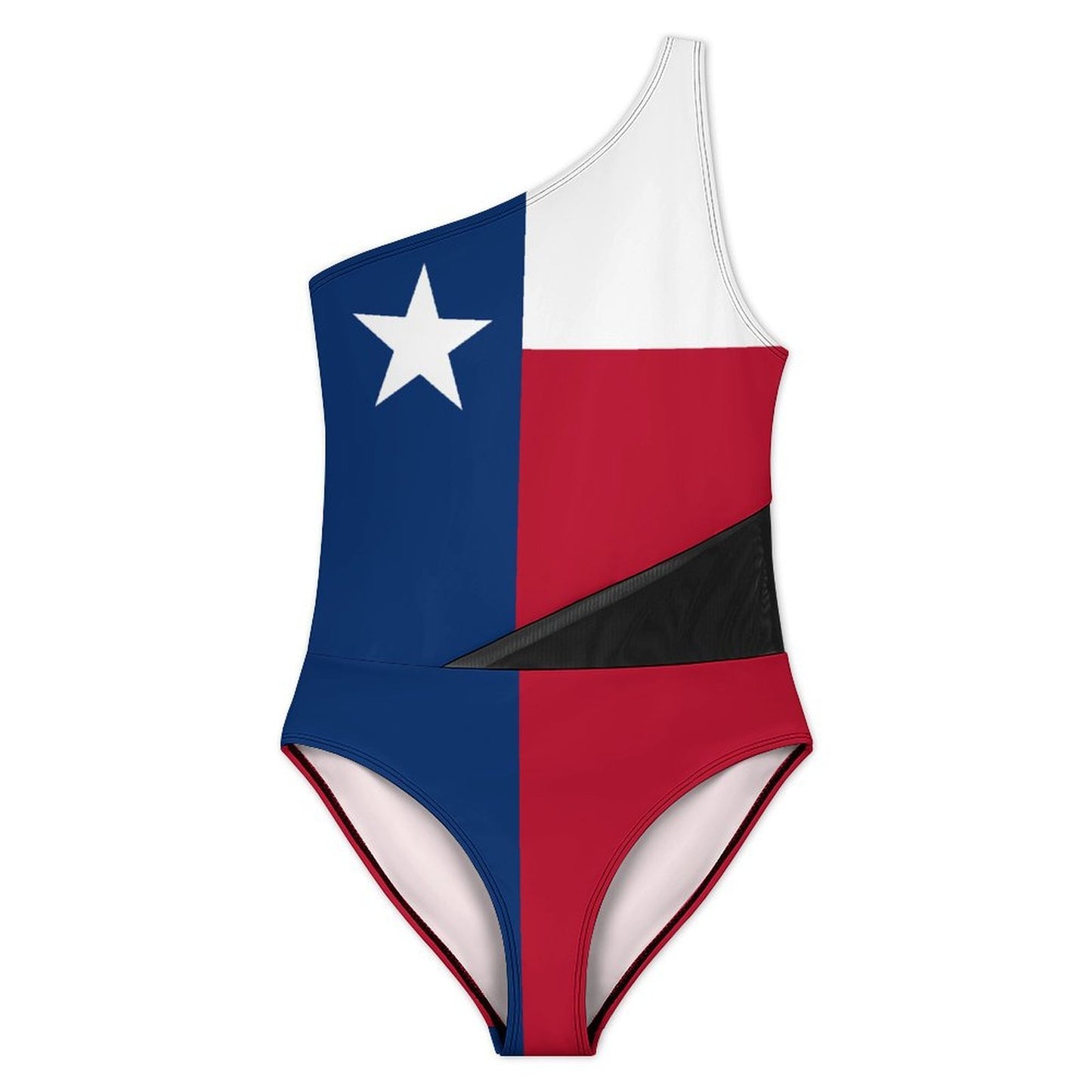 Texas Flag Inspired Women’s One-Shoulder Mesh Swimsuit