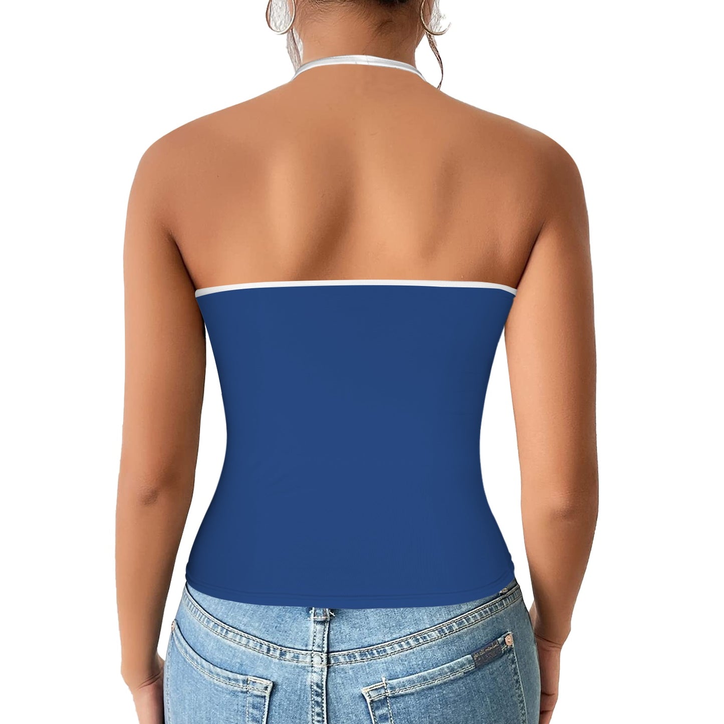 New York Flag Inspired V-neck Halter Open Back Tank Top