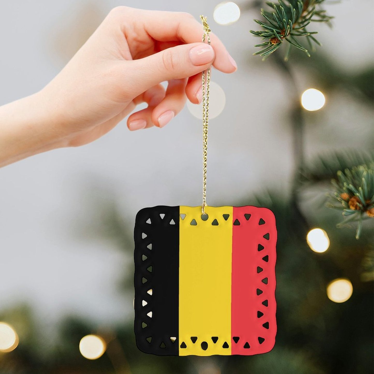 Belgium Flag Inspired Square Ceramic Ornament Made in the USA