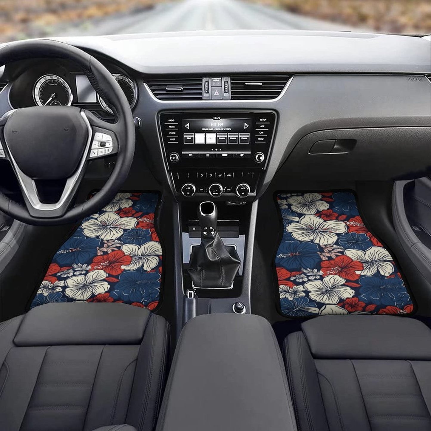 USA/American Flag Inspired Hawaiian Floral Pattern Car Floor Mats(4pcs)