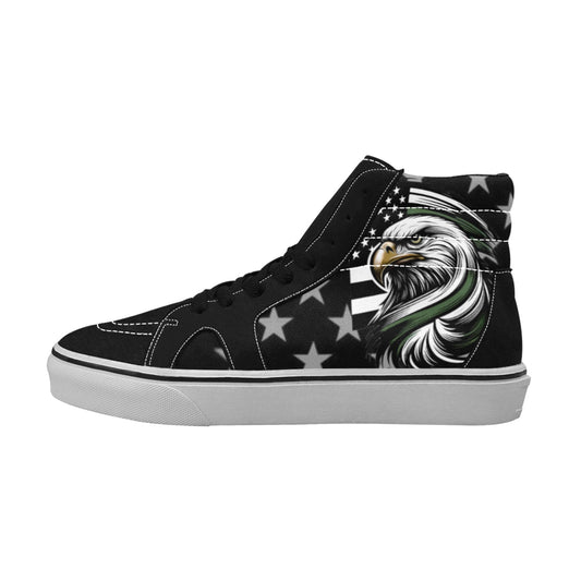 Thin Green Line Flag Inspired Eagle Men's High Top Canvas Shoes