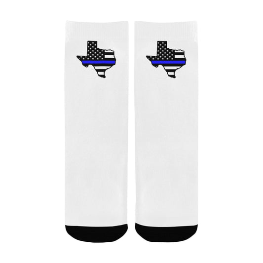 Thin Blue Line Flag Inspired Texas Shape Kid's Custom Socks (Made in the USA)