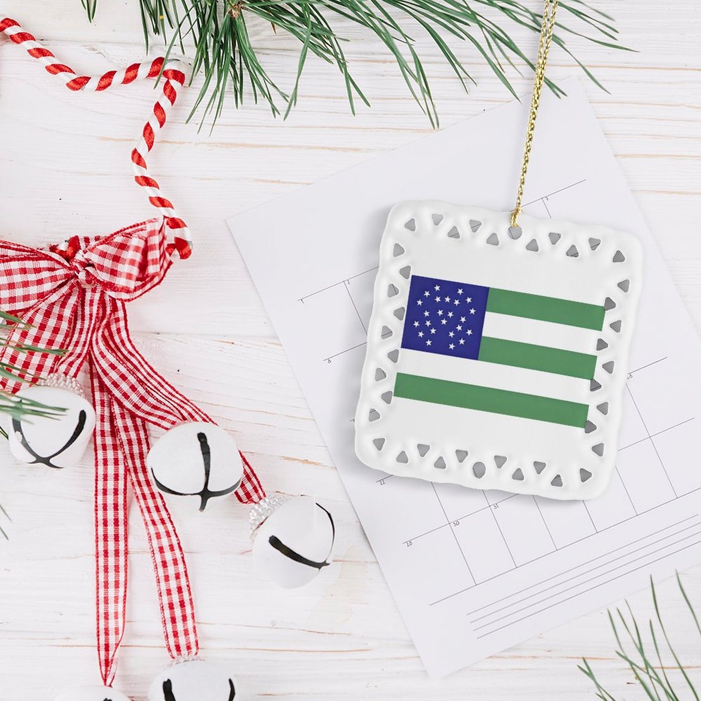 NYPD Flag Inspired Square Ceramic Ornament Made in the USA