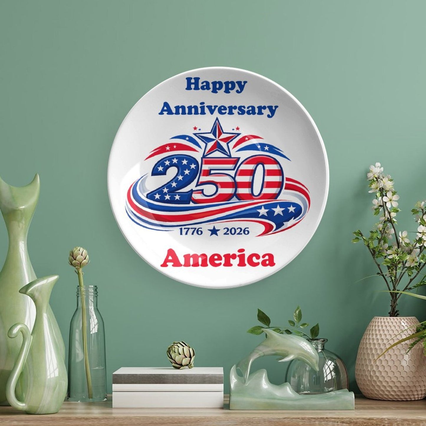 America 250 Anniversary USA/American Flag Inspired Bone China Decorative Plate