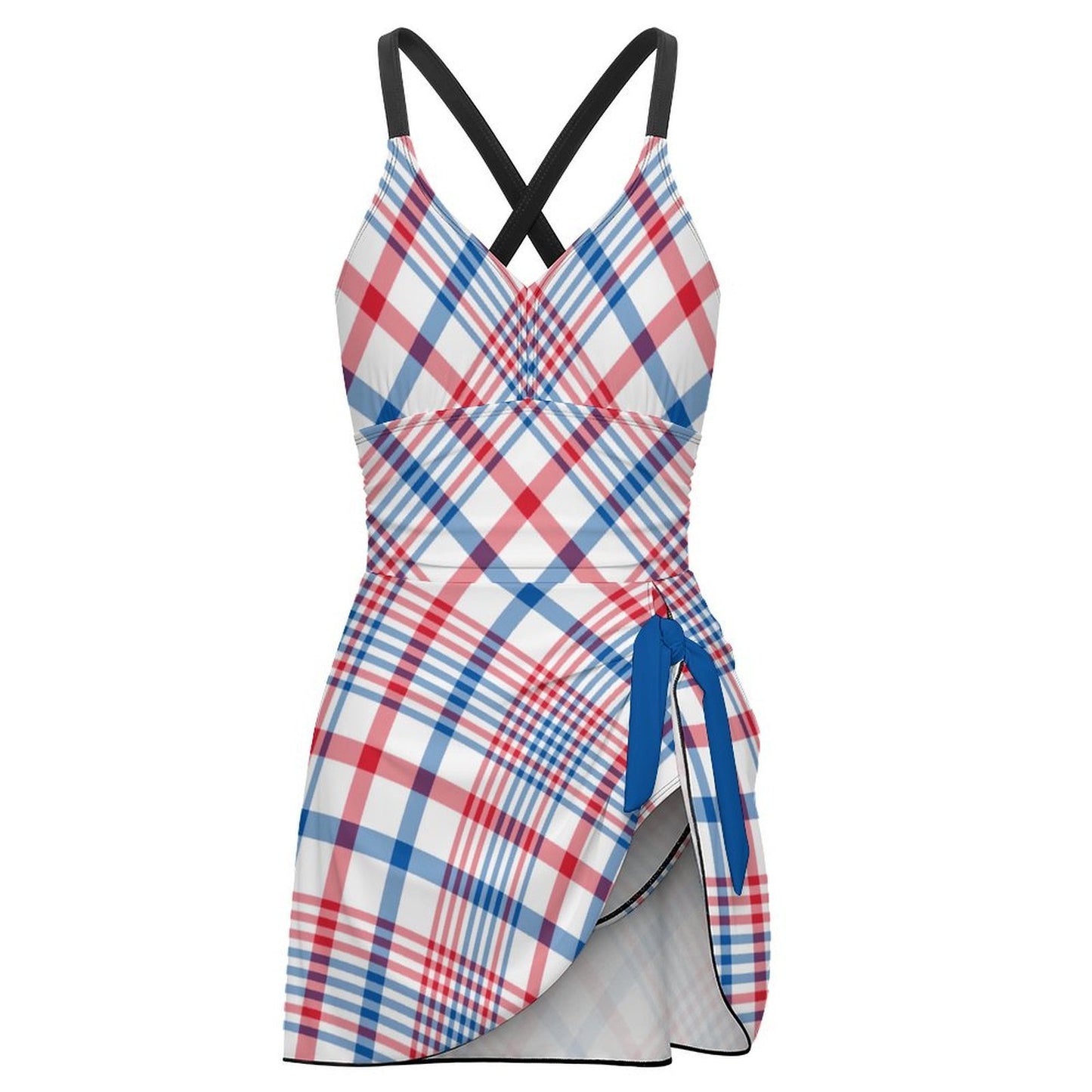 USA/American Flag Inspired Plaid Pattern Women's Hem Tie One-piece Swimsuit