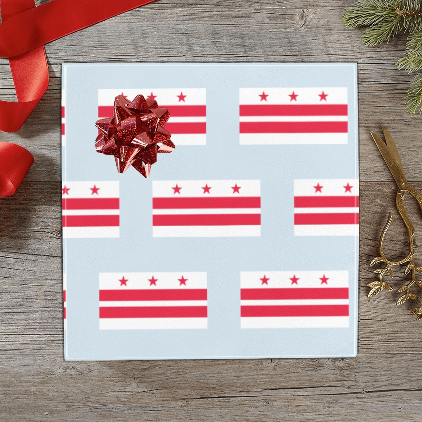 Washington D.C. Flag Inspired Custom Gift Wrapping Paper 58"x 22.5" (4 Rolls)