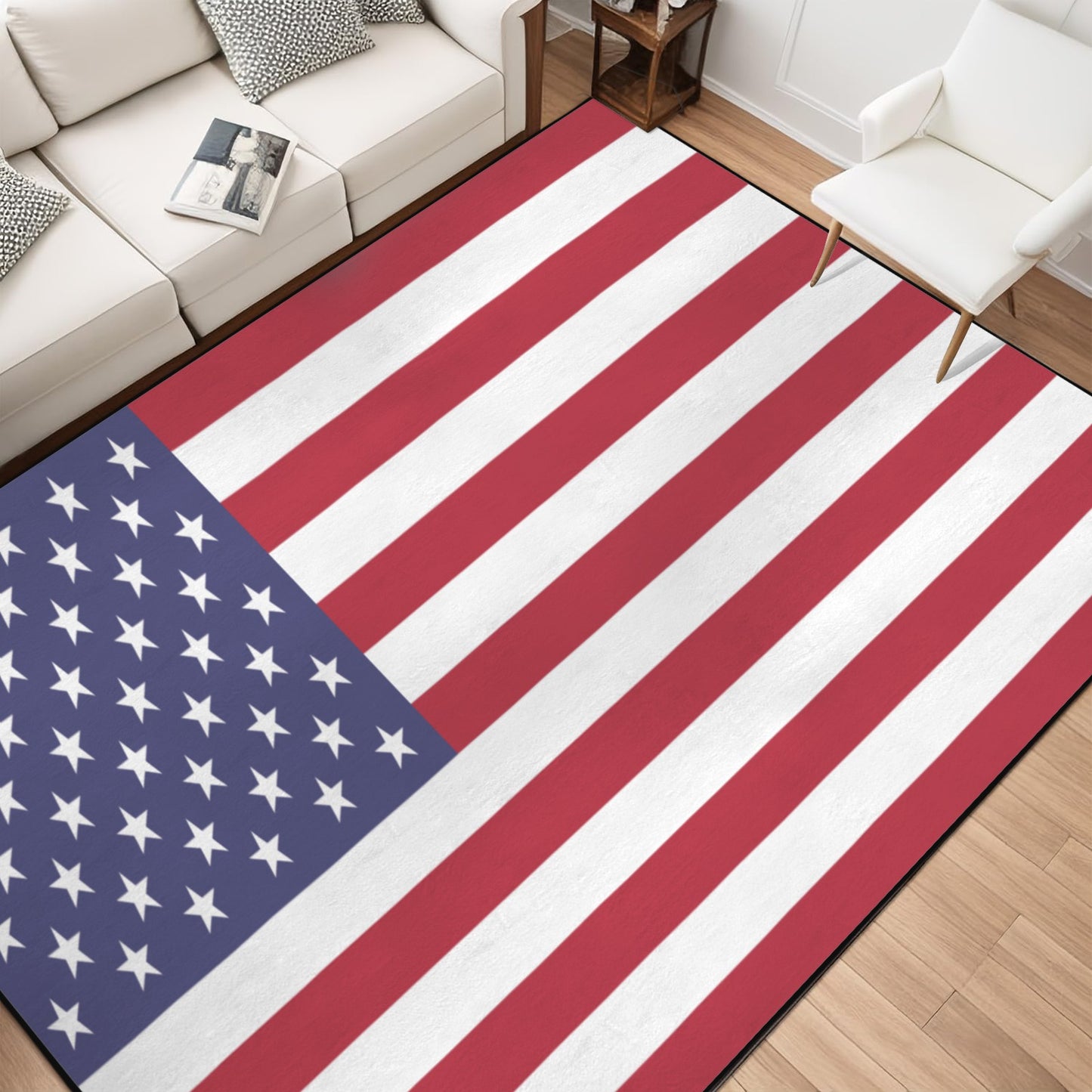USA/American Flag Inspired 84x60 Inch Area Rug with Black Binding (Made in the USA)