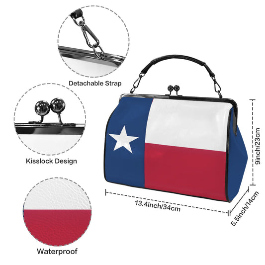 Texas Flag Inspired Kisslock Crossbody Shoulder Bag-Large