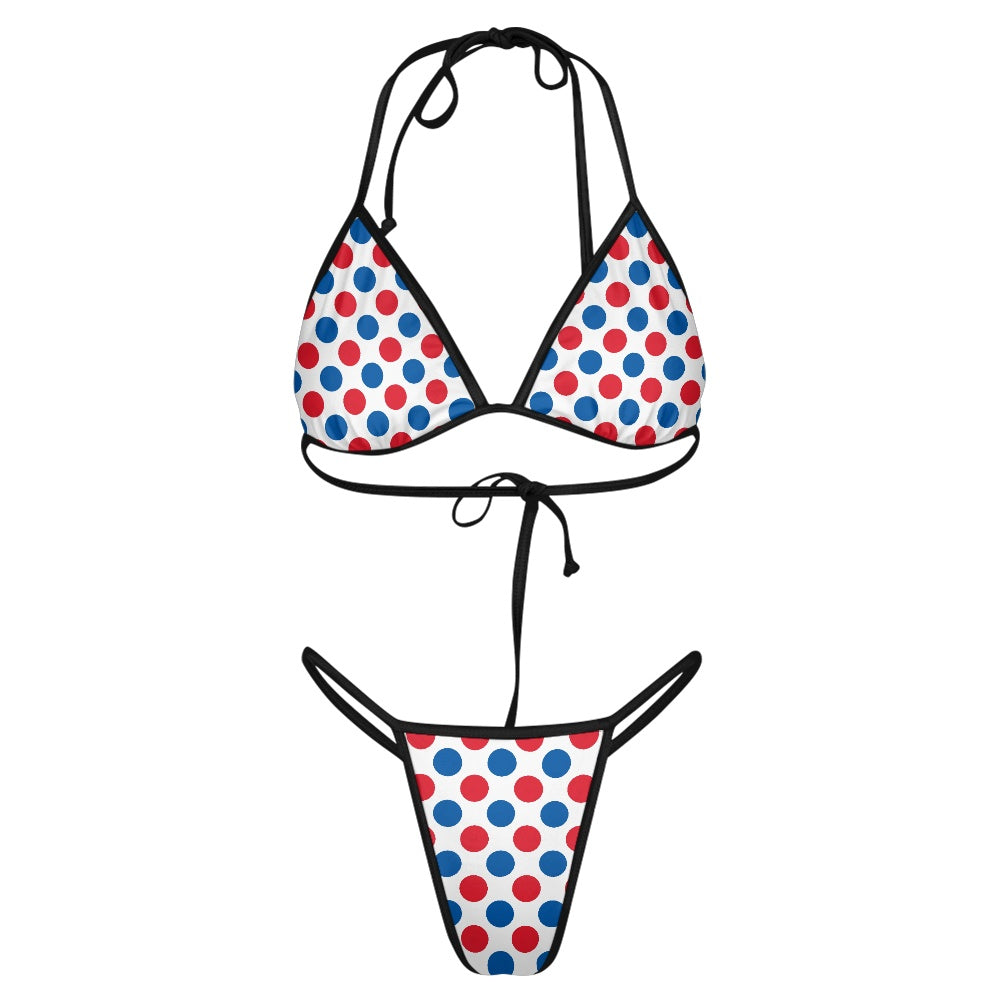 USA/American Flag Inspired Polka Dot Pattern Women's Triangle Bikini with Thong Bottom