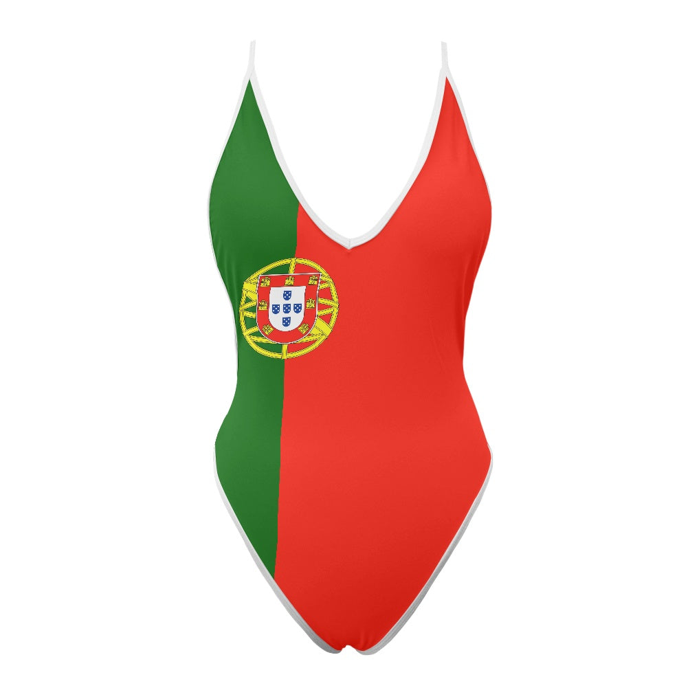 Portugal Flag Inspired One-Piece Thong Swimsuit