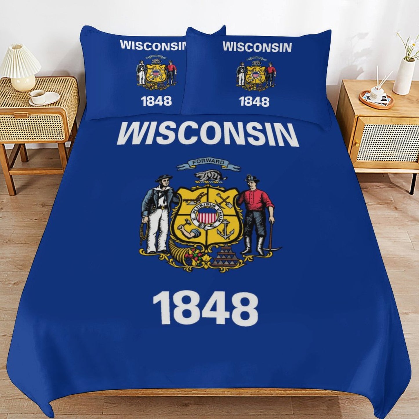 Wisconsin Flag Inspired 3-Piece Bedding Set (1 Duvet Cover + 2 Pillow Shams) – 102"×90"