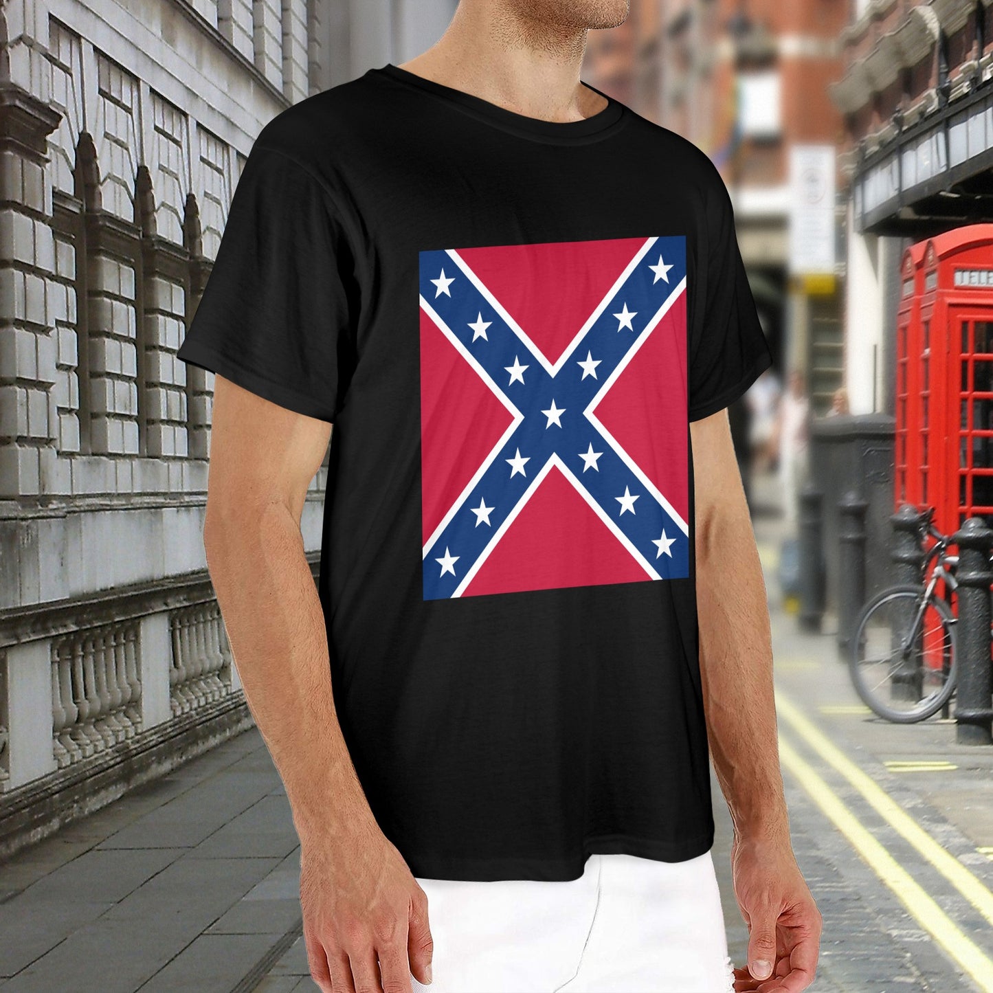 Confederate States Battle Flag Inspired Men's Heavy Cotton T-Shirt (Made in the USA)