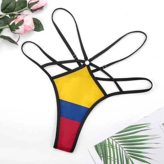 [Brand] colorful strappy bikini bottom with rose and leaves.