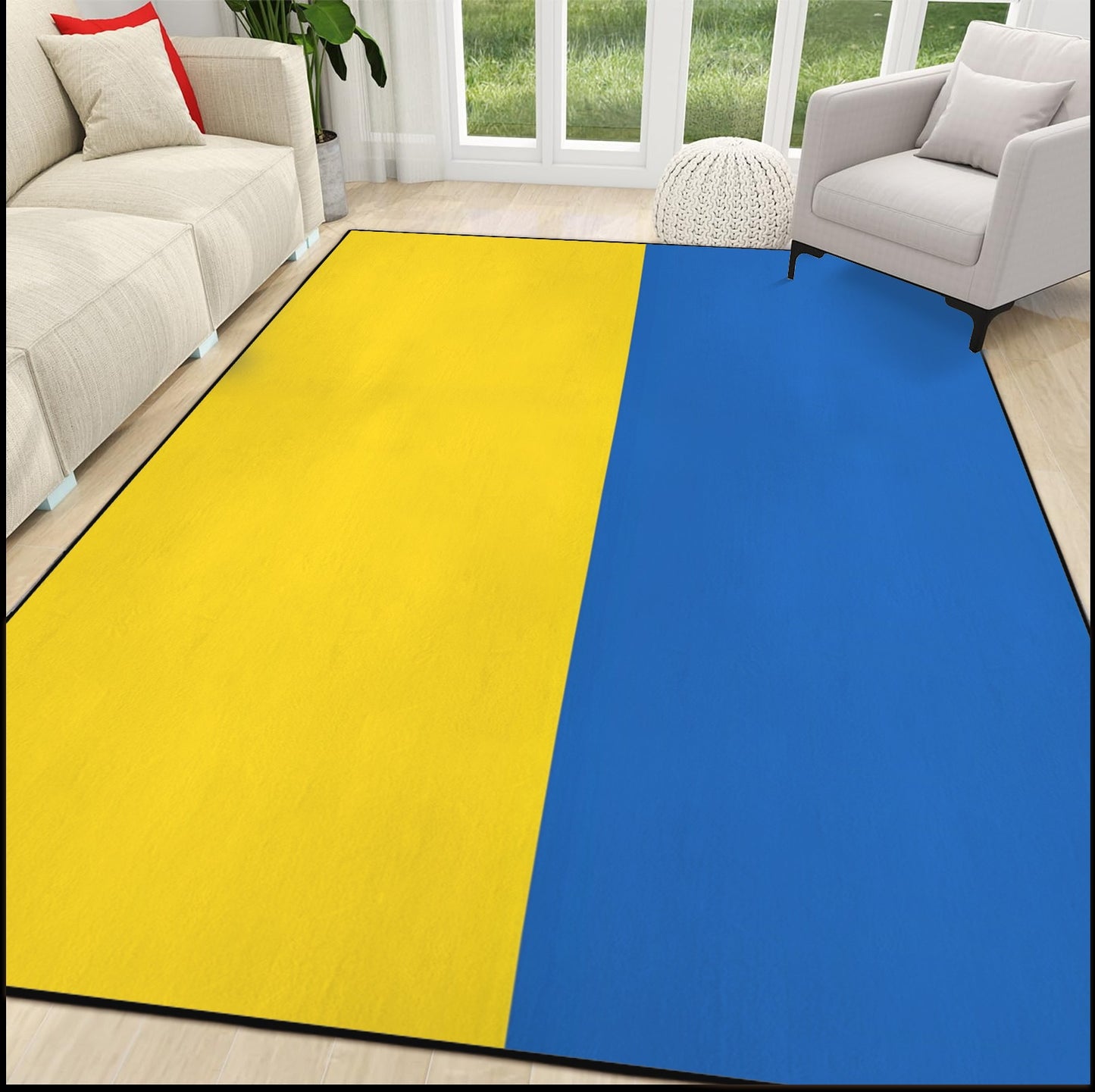 Ukraine Flag Inspired 84x60 Inch Area Rug with Black Binding (Made in the USA)