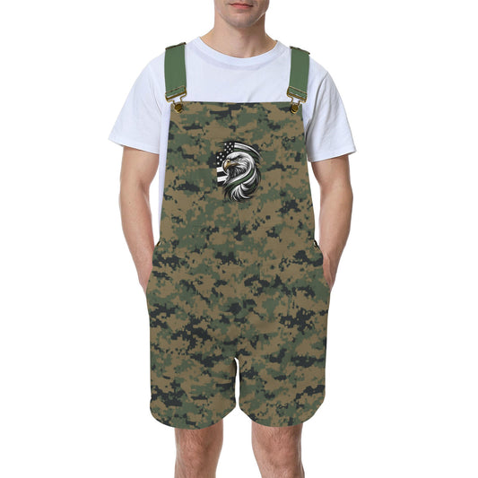 Thin Green Line Flag Inspired Eagle on Digital Camo Unisex Suspender Jumpsuit