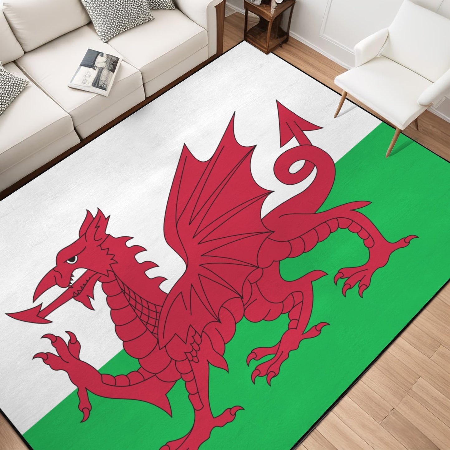 Wales Flag Inspired 84x60 Inch Area Rug with Black Binding (Made in the USA)