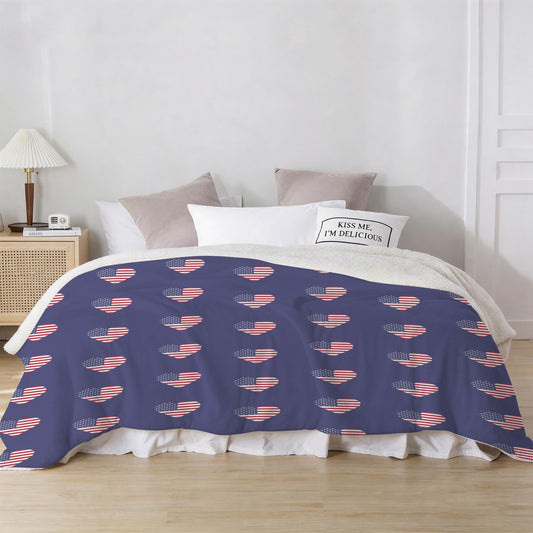 USA/American Flag Inspired Hearts Pattern Sherpa Fleece Blanket 90" x 108" | Prtinted in the USA