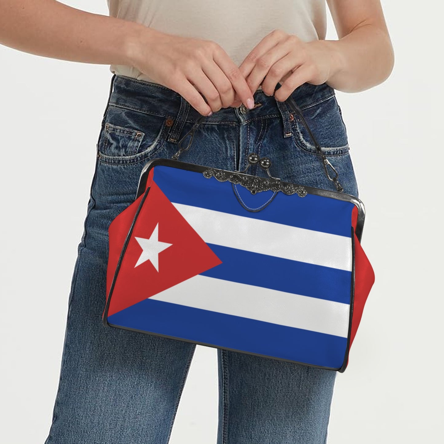Cuba Flag Inspired Kisslock Crossbody Shoulder Bag