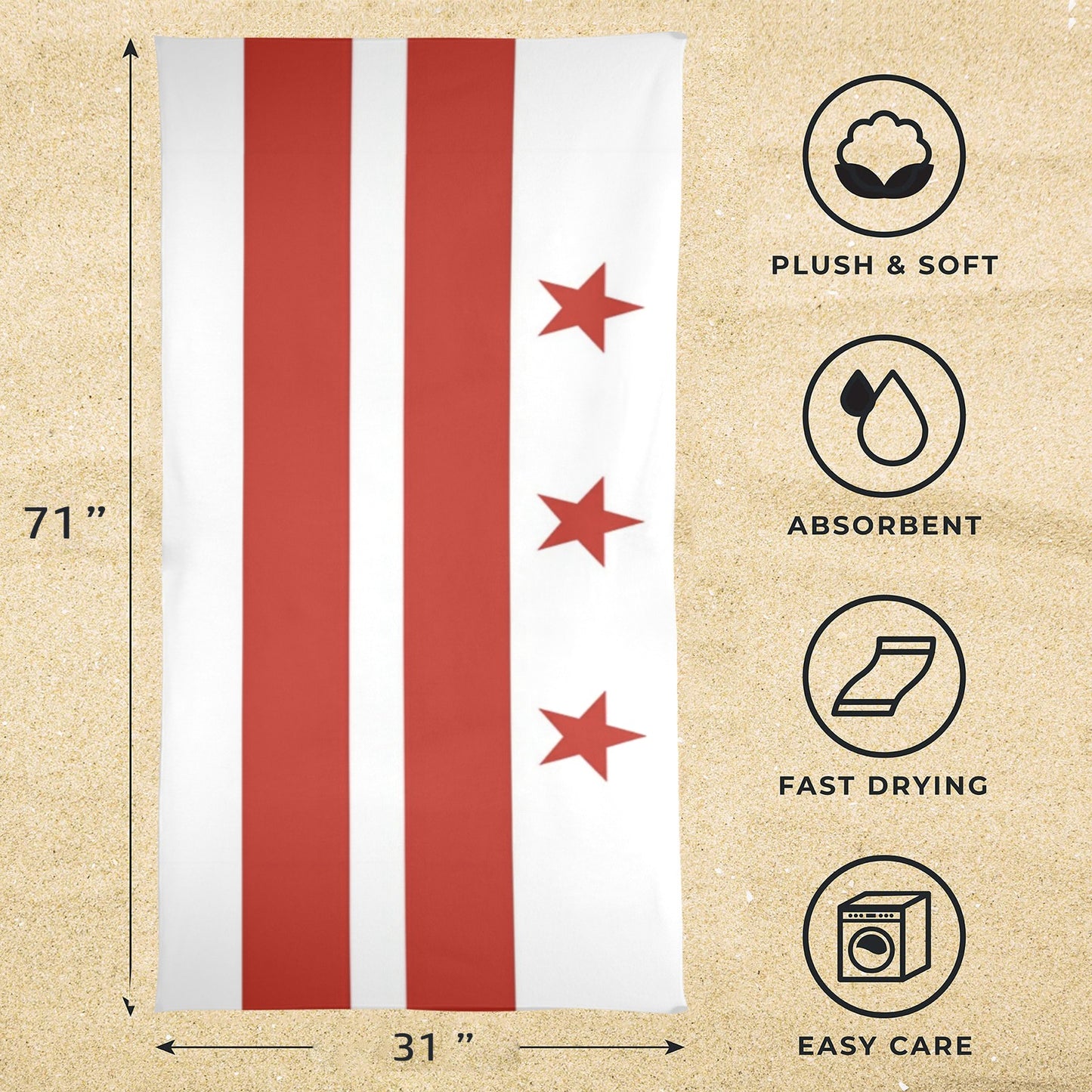 Washington DC Flag Beach Towel 31"x71" (Made in USA)