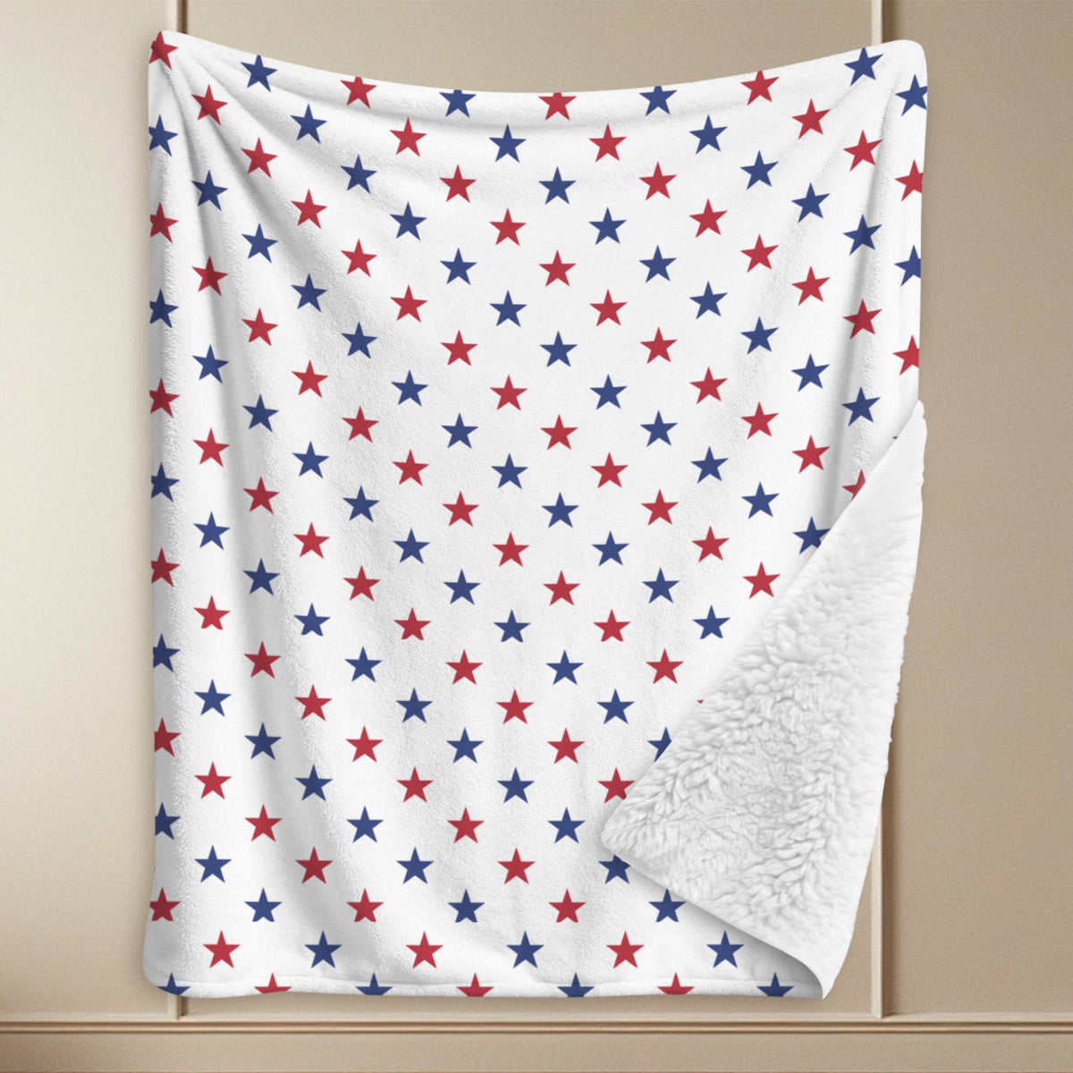 USA/American Flag Inspired Red & Blue Stars Pattern Sherpa Fleece Blanket 90" x 108" | Prtinted in the USA