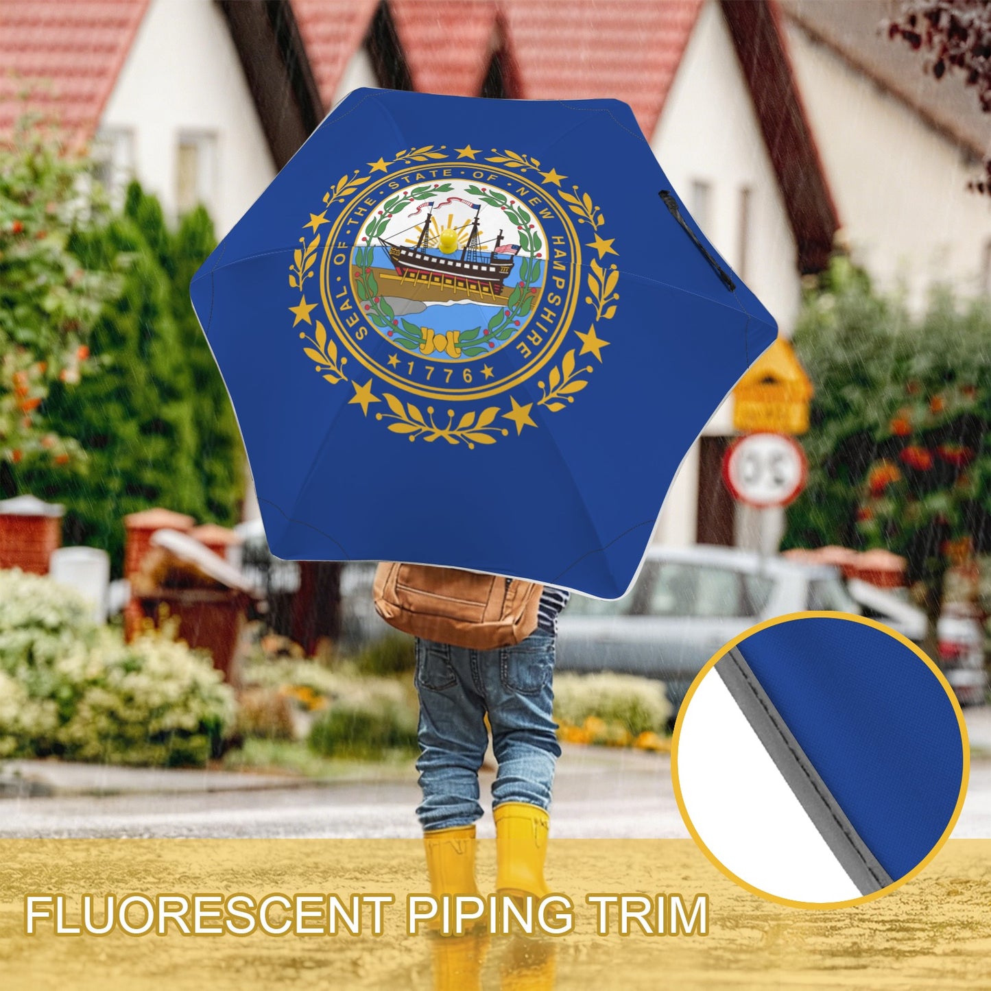 New Hampshire Flag Inspired Kids Safe Round Corner Umbrella