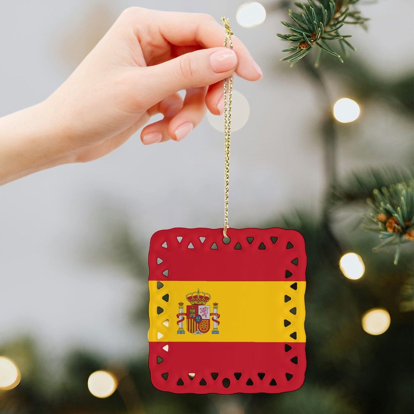 Spain Flag Inspired Square Ceramic Ornament Made in the USA