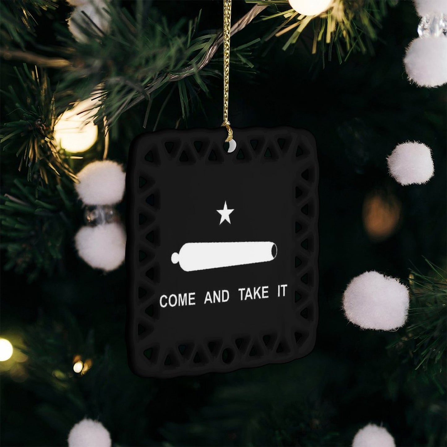 Come and Take It Flag Inspired Square Ceramic Ornament Made in the USA