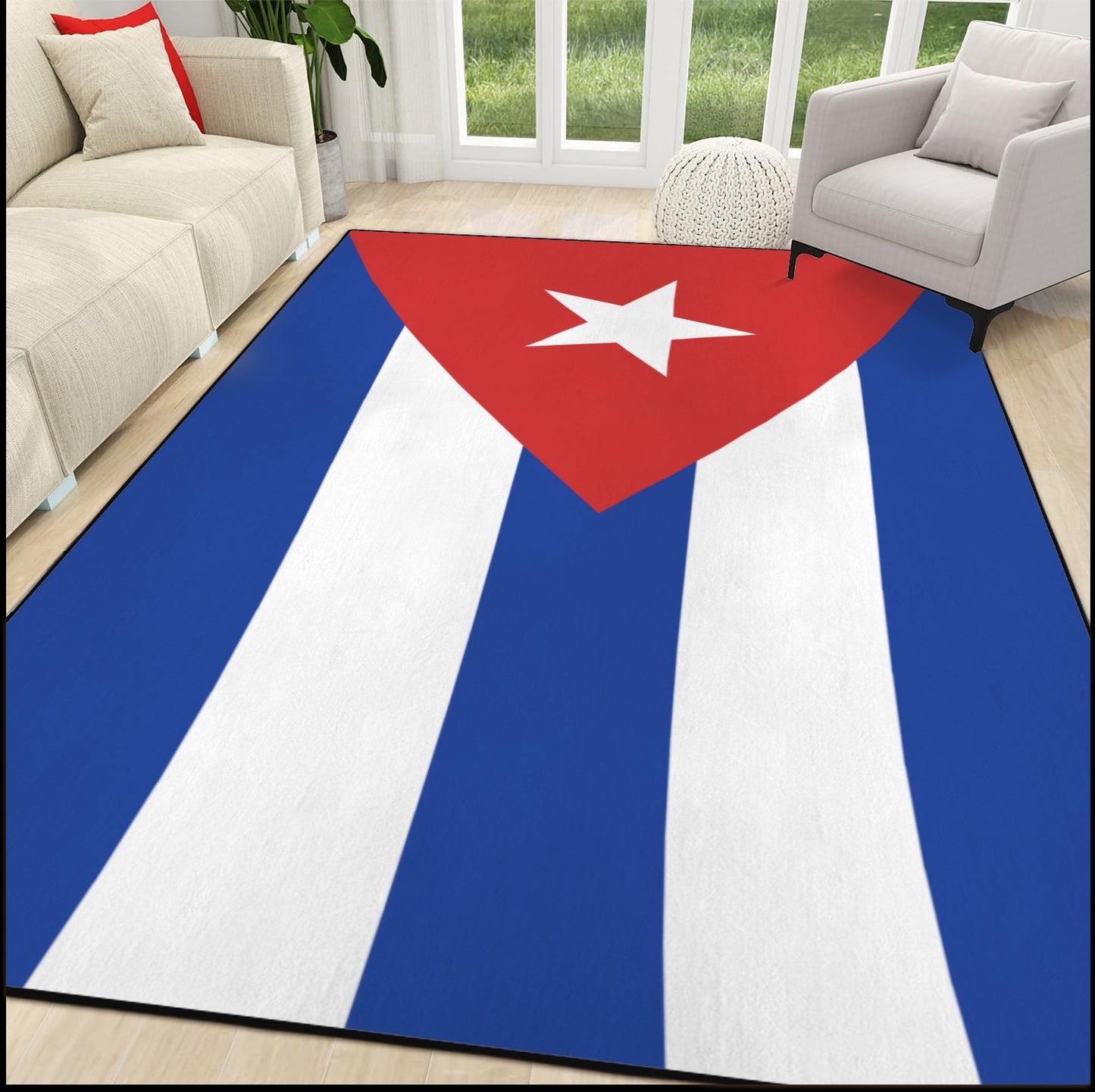 Cuba Flag Inspired 84x60 Inch Area Rug with Black Binding (Made in the USA)