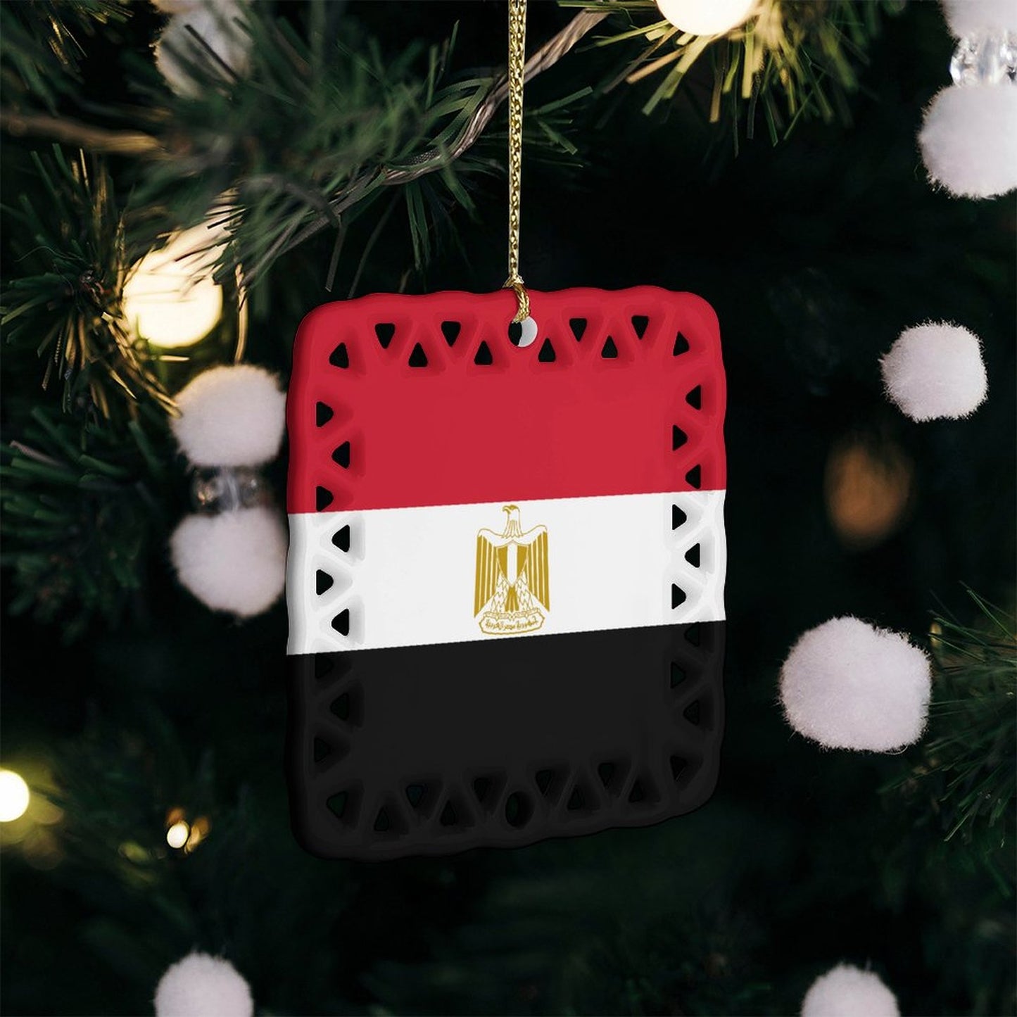 Egypt Flag Inspired Square Ceramic Ornament Made in the USA