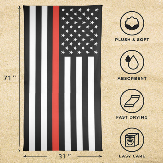 Thin Red  Line Flag Beach Towel 31"x71" (Made in USA)