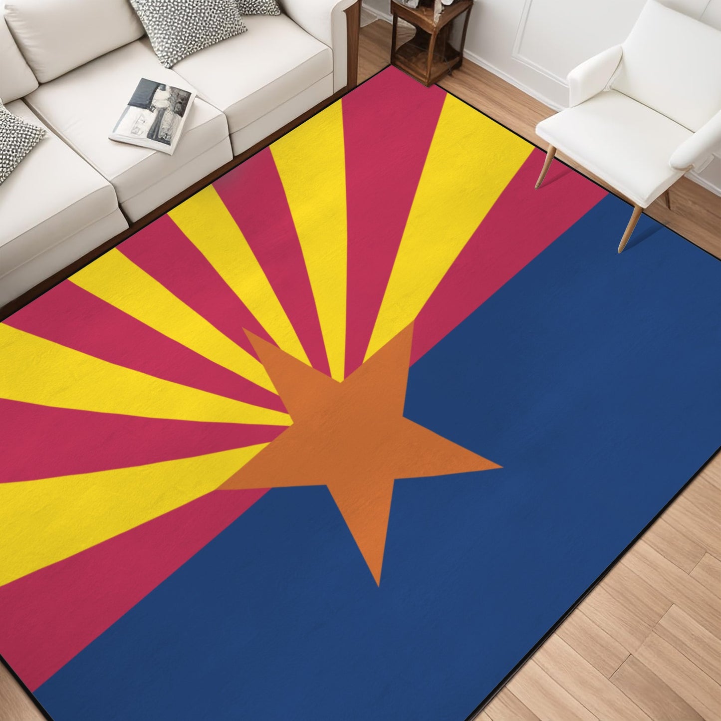Arizona Flag Inspired 84x60 Inch Area Rug with Black Binding (Made in the USA)