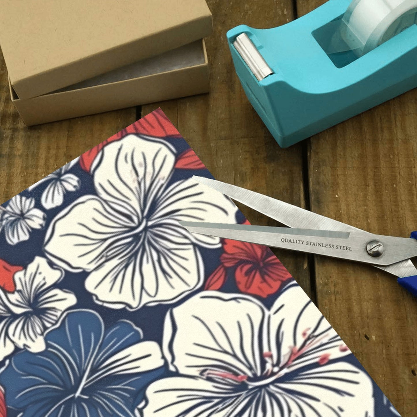USA/American Flag Inspired Hawaiian Floral Pattern Custom Gift Wrapping Paper 58"x 22.5" (4 Rolls)